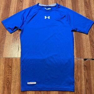 Under Armour Blue Heat Tech Retro Sportswear Compression Shirt Medium